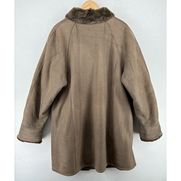 CG COLLECTION BY GALLERY Jacket Womens 1X Faux Fur Lined Button Front Coat Brown - Picture 3 of 16